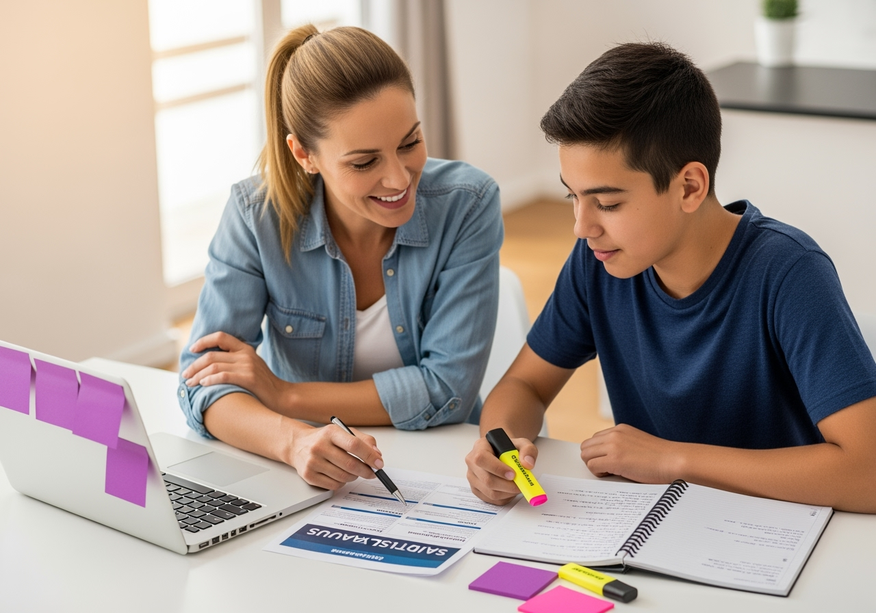 Tutor y estudiante alineando un plan de estudio personalizado en casa